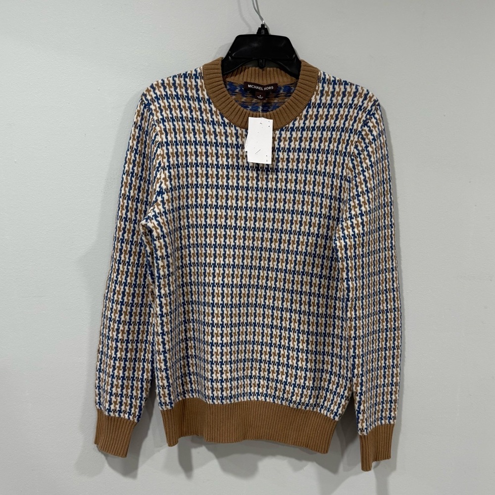 Michael Kors crewneck sweater featuring a colorful houndstooth pattern Small Men